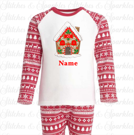 Kids Embroidered Gingerbread House Christmas Pyjamas