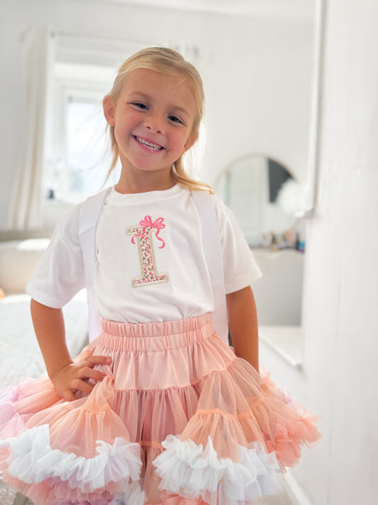 Bow Floral Initial  - Embroidered  T-shirt