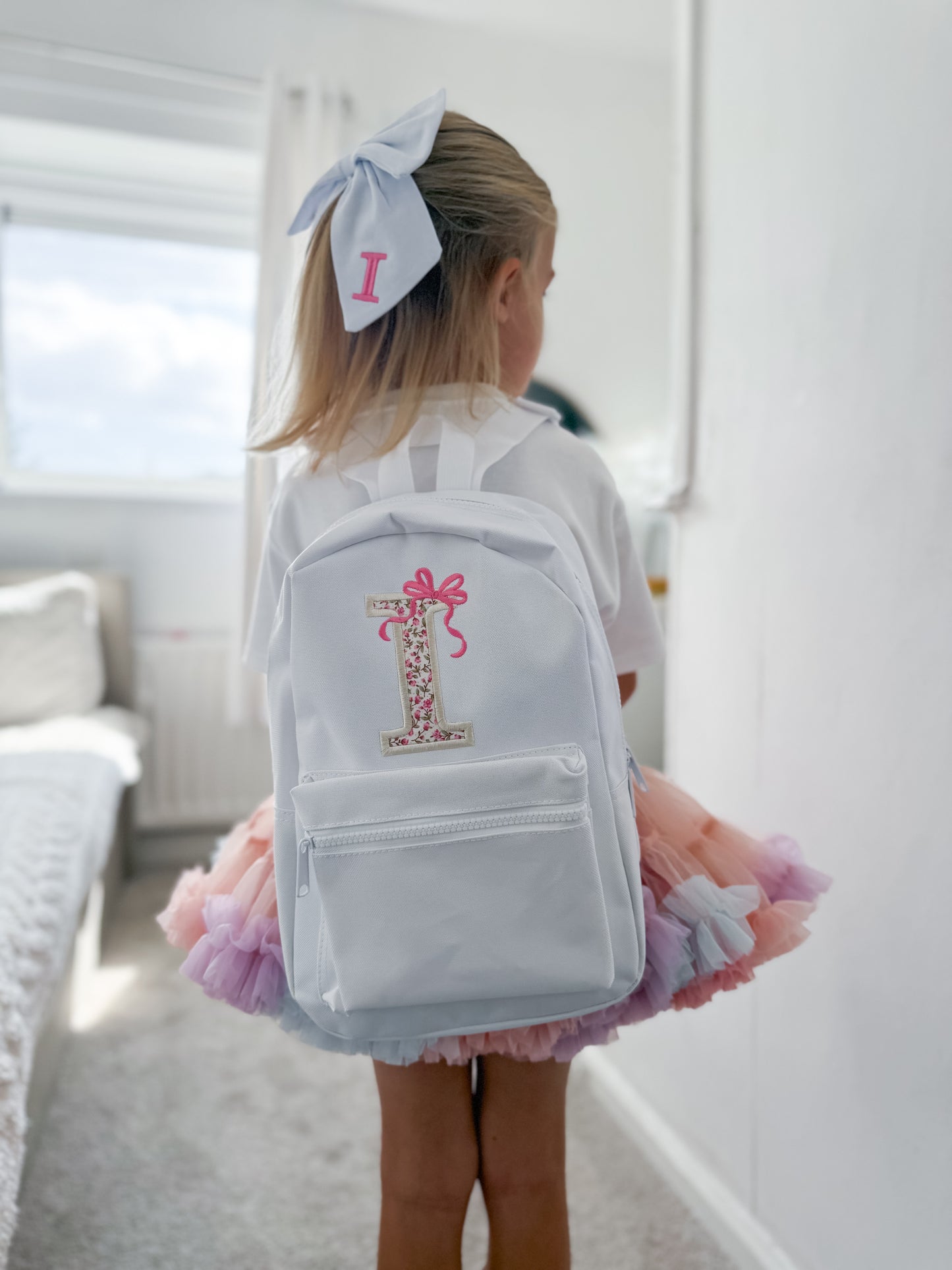 Bow Floral Initial / Letter - Embroidered Backpack