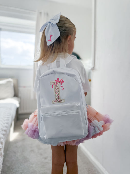 Bow Floral Initial / Letter - Embroidered Backpack