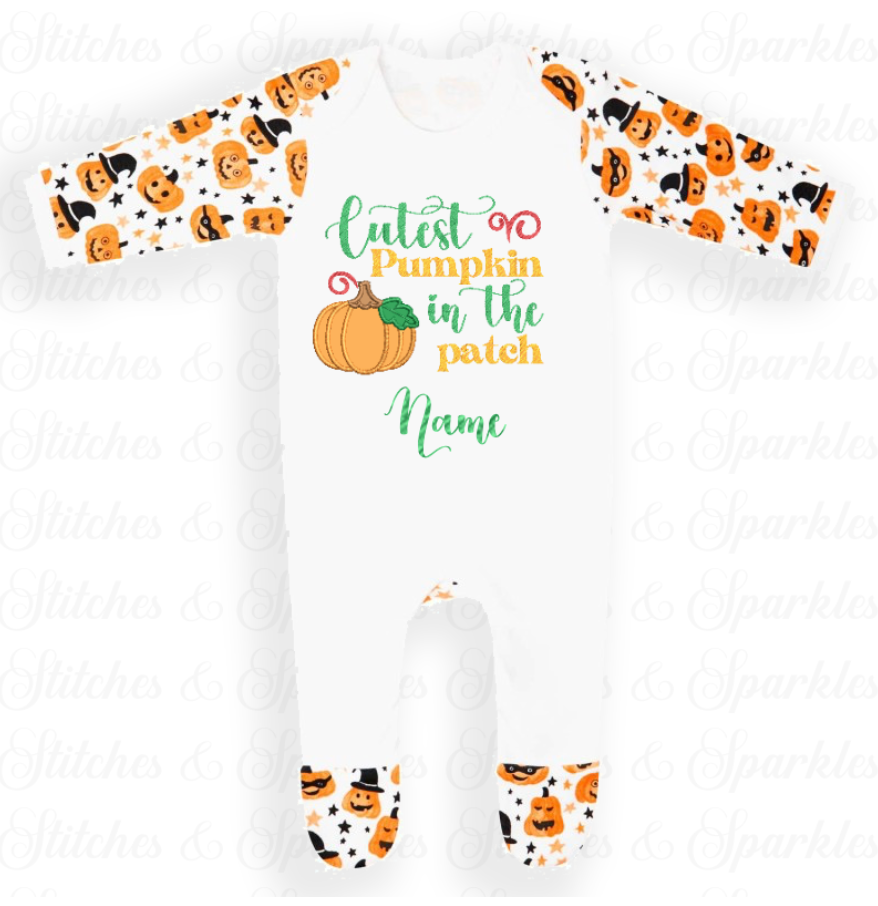 Embroidered Cutest Pumpkin in the Patch Halloween Romper