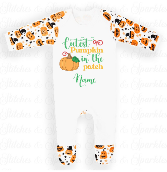 Embroidered Cutest Pumpkin in the Patch Halloween Romper