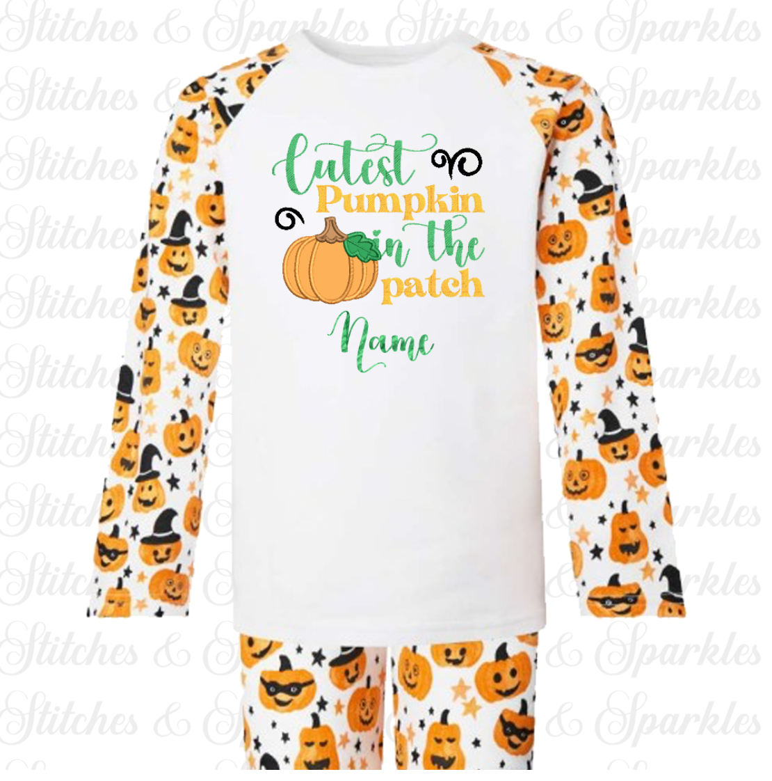 Embroidered Cutest Pumpkin in the Patch Halloween Pyjamas