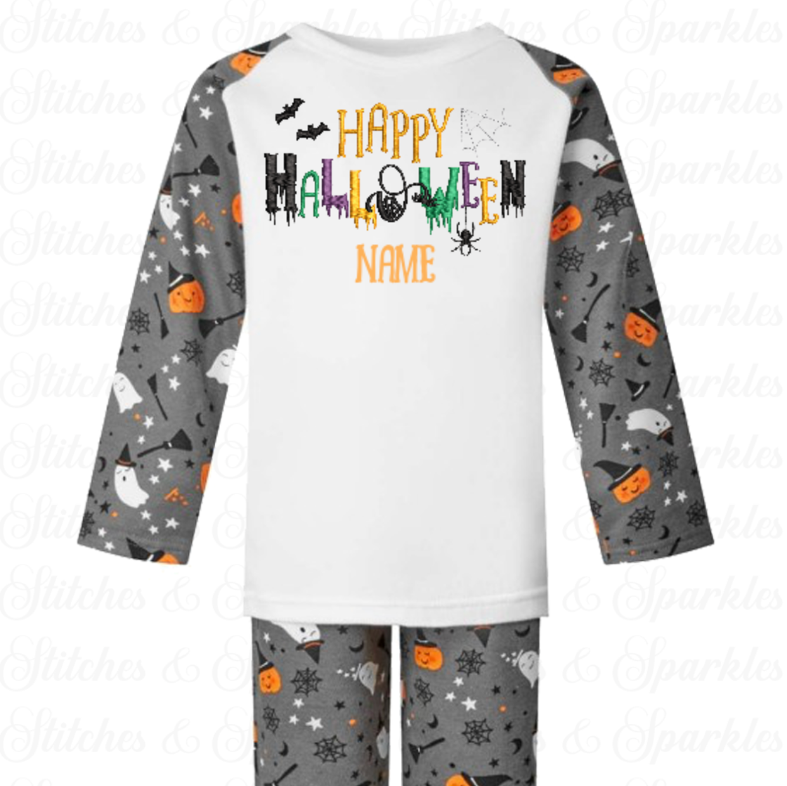 Embroidered Happy Halloween Spooky Spider Pyjamas