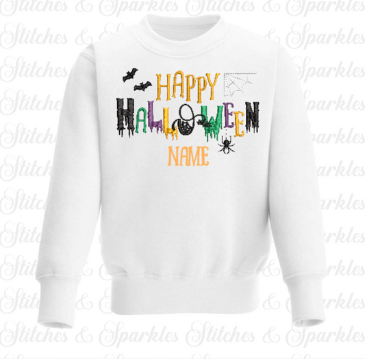 Embroidered Happy Halloween Spooky Spider Sweatshirt / Jumper