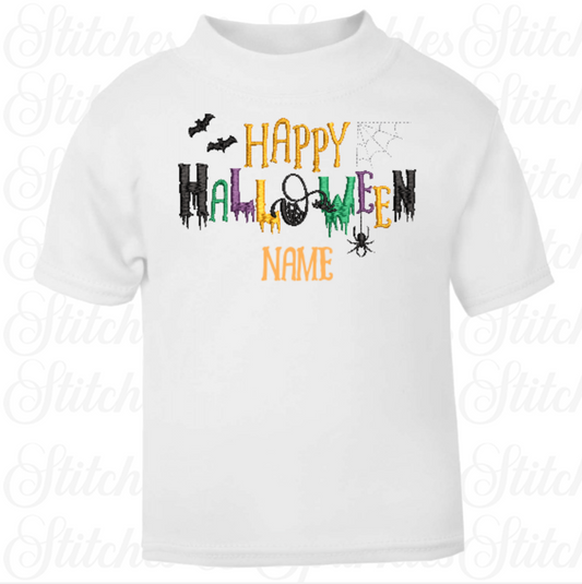 Embroidered Happy Halloween Spooky Spider T-shirt