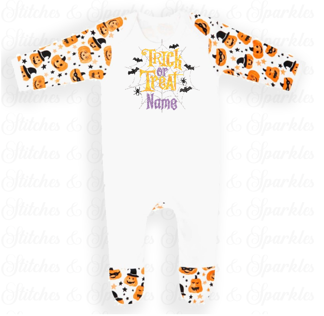 Embroidered Trick or Treat Halloween Romper