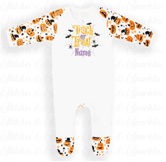 Embroidered Trick or Treat Halloween Romper