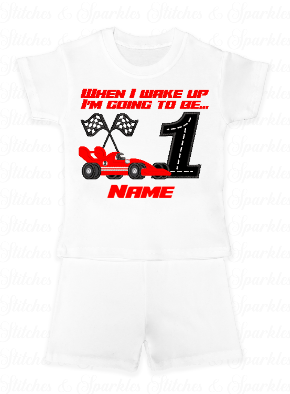 Driving Race Car - Embroidered Pyjama Shorts Set