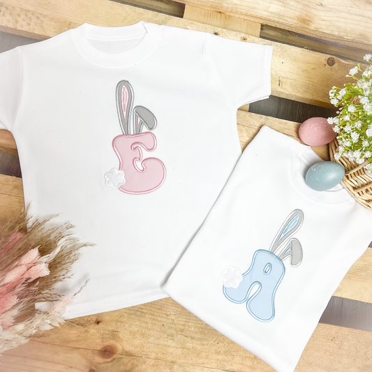 Easter Bunny Initial - Embroidered T-shirt