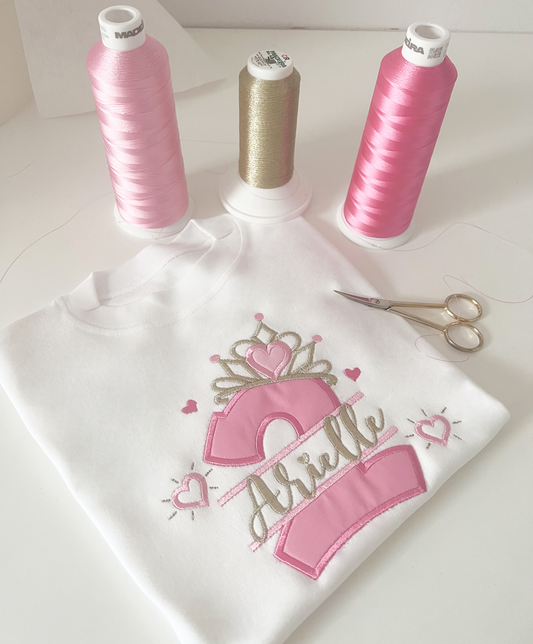 Embroidered Birthday Princess Tiara Age - T-shirt