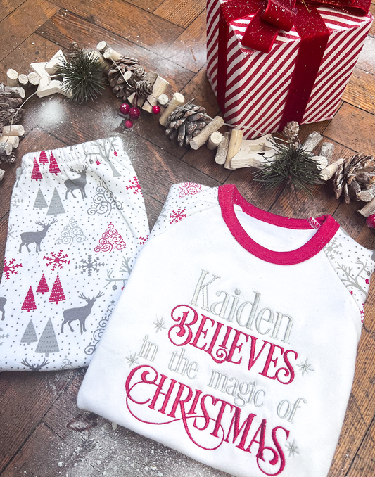 Kids Embroidered Believes in the Magic of Christmas Pyjamas