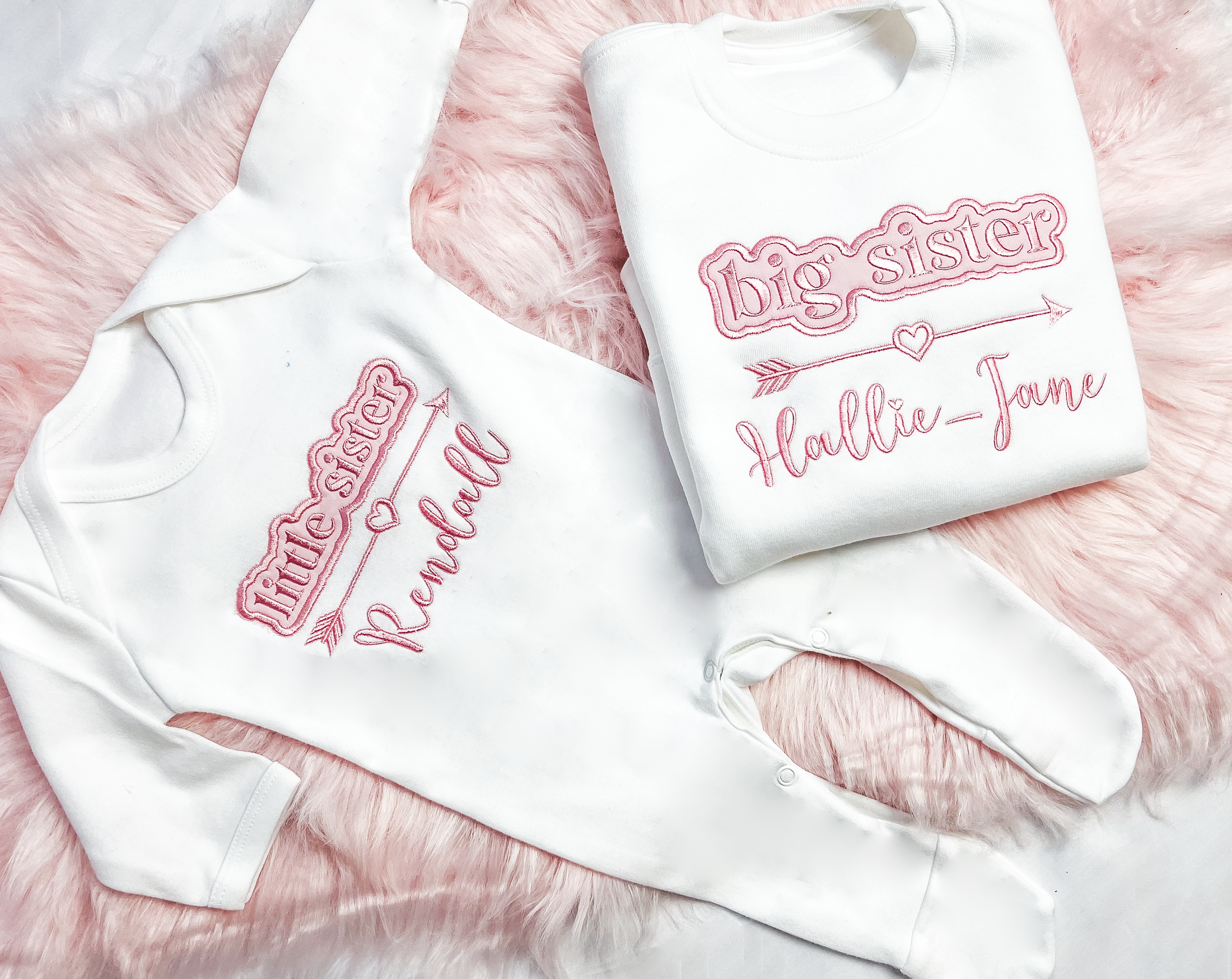 Little Sister / Brother Baby Announcement Bubble Name - Embroidered Romper