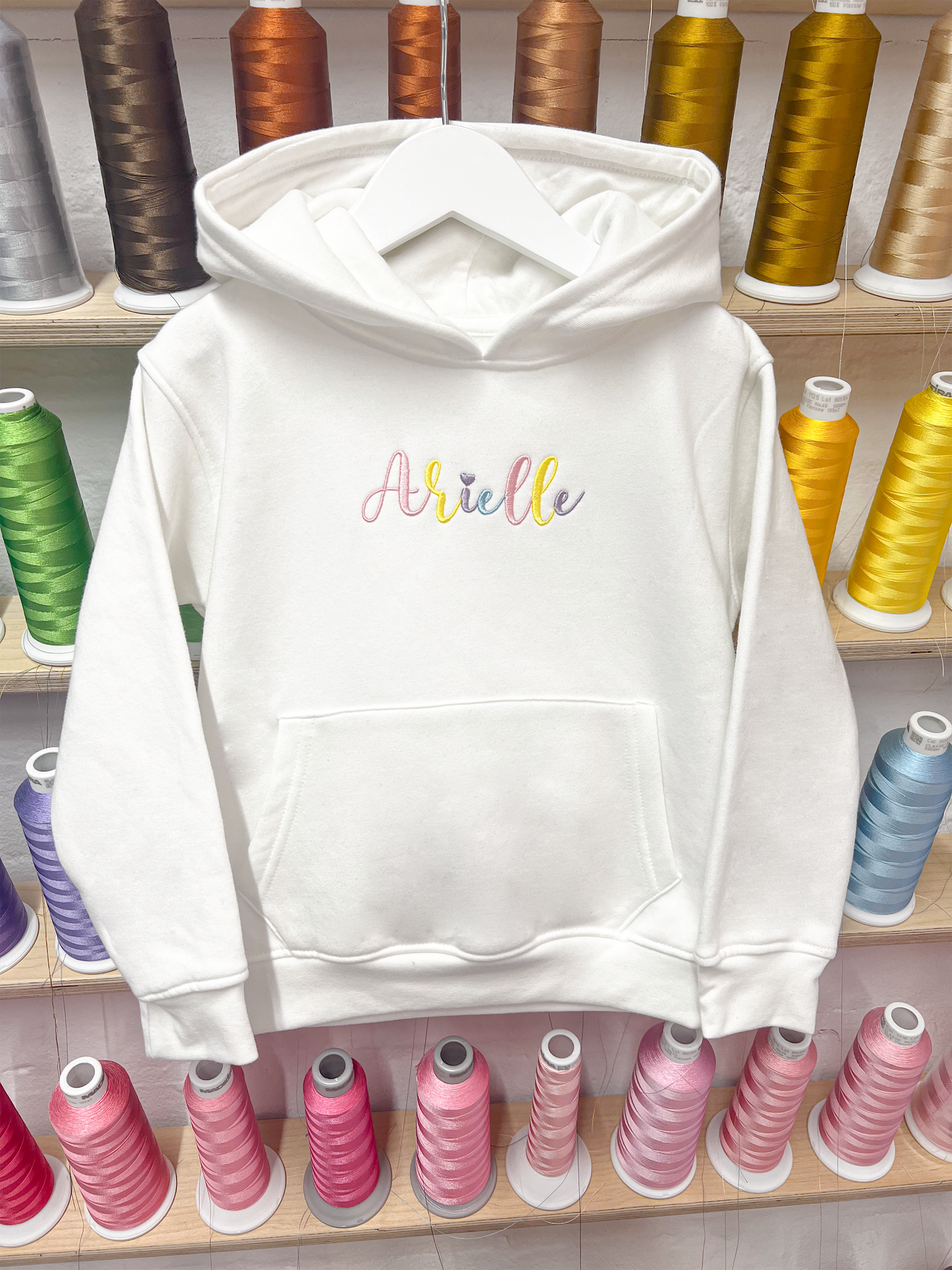 Rainbow Multi Colour Embroidered Personalised Name - Hoodie