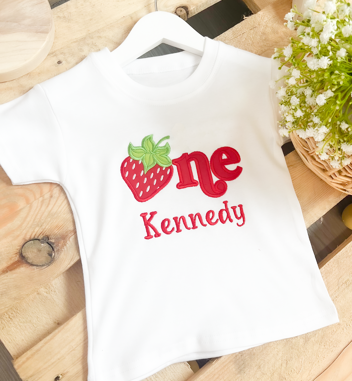 Sweet Strawberry Birthday Age - Embroidered T-shirt