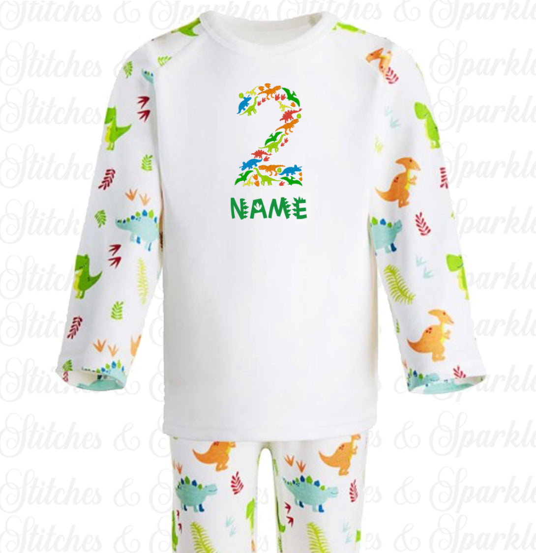 Embroidered Birthday Age Dinosaur Pyjamas