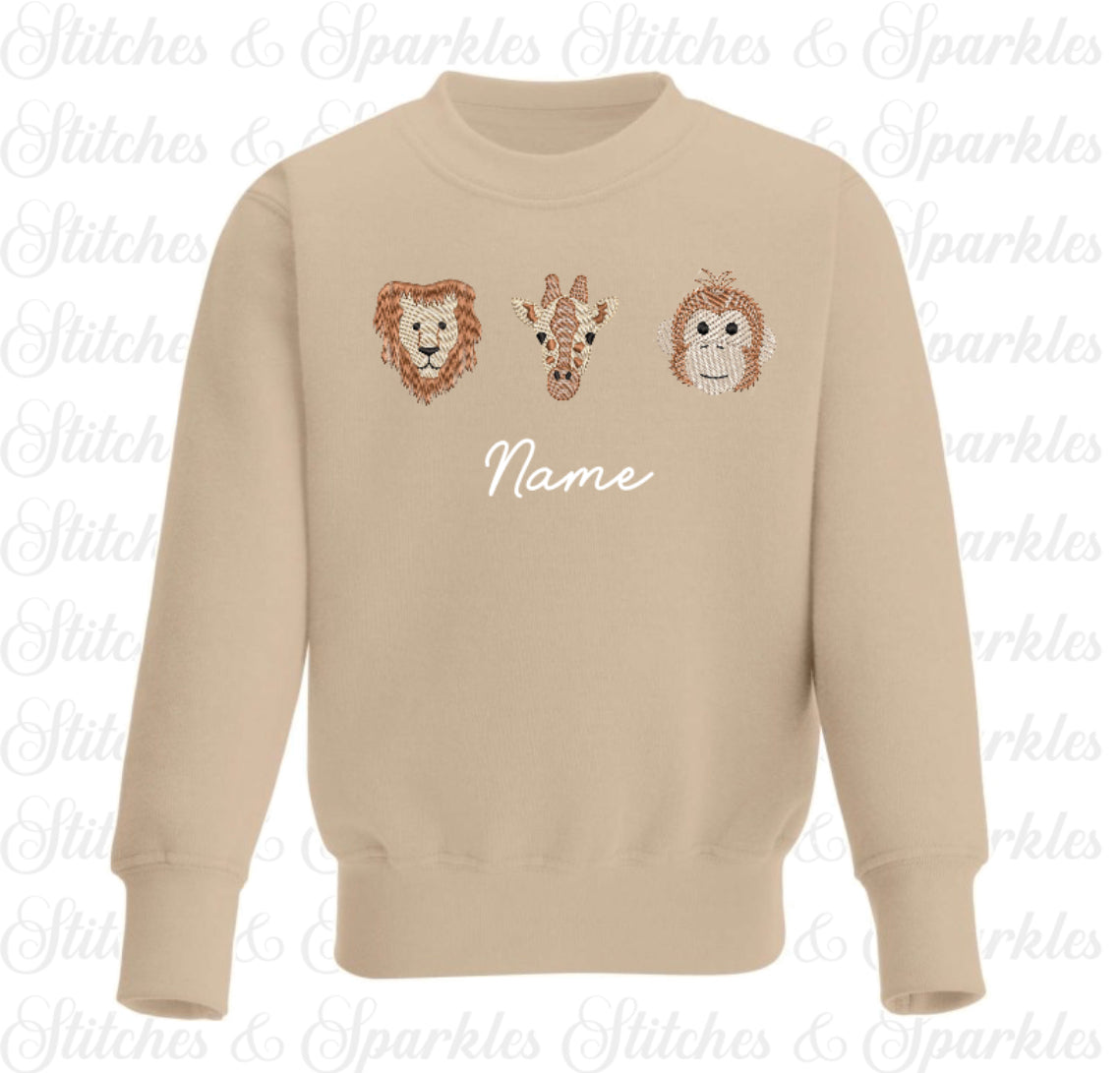 Embroidered Safari Animals Jumper Sweatshirt