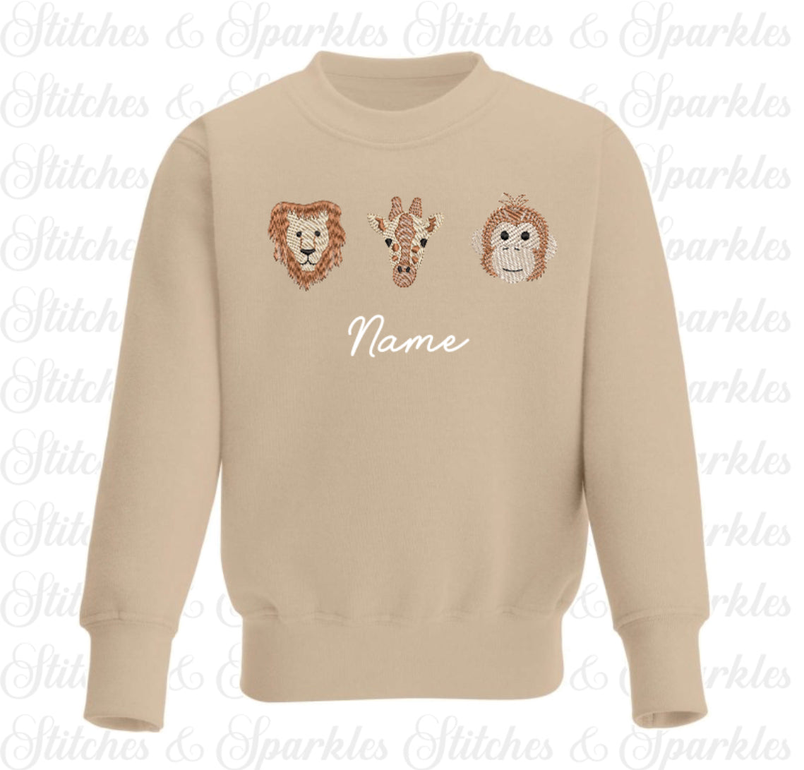 Embroidered Safari Animals Jumper Sweatshirt