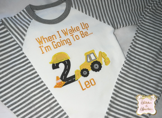 Embroidered Construction Truck Birthday Pyjamas