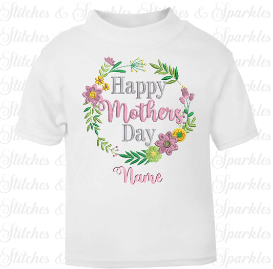Embroidered Happy Mother's Day floral T-Shirt