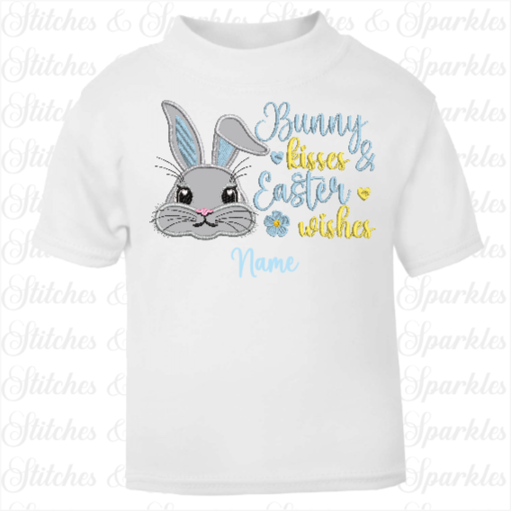 Embroidered Bunny Kisses Easter Wishes T-Shirt