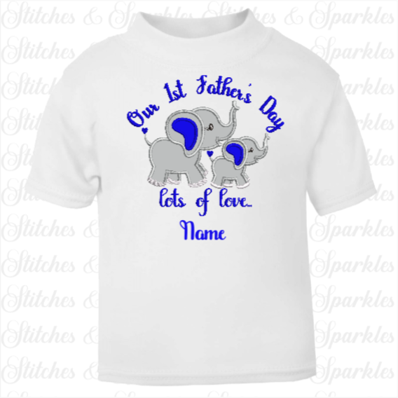 Embroidered Happy / Our First Father's Day Elephant T-Shirt