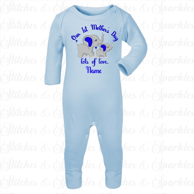 Embroidered My 1st / Happy Mothers Day Elephant Romper