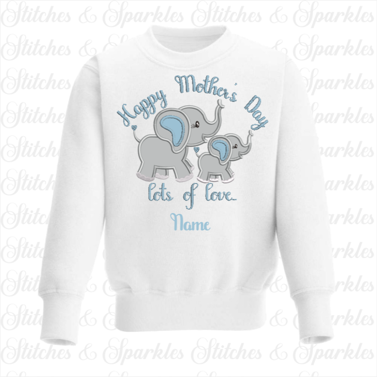 Embroidered My First / Happy Mothers Day Elephant - Jumper / Sweatshirt