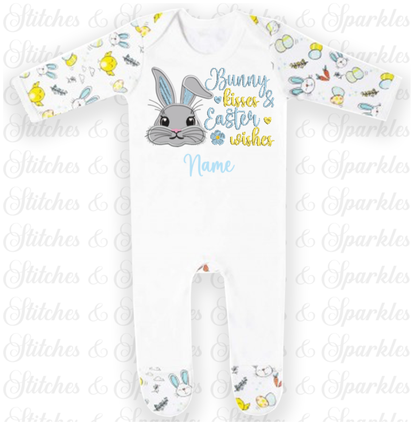 Embroidered Bunny Kisses and Easter Wishes Romper