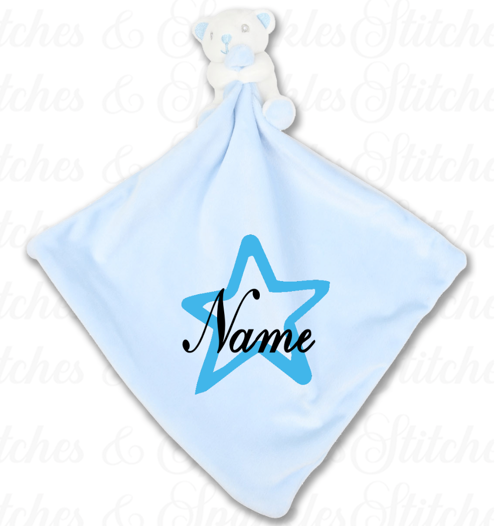 Embrodiered Baby Comforter & Rattle - Heart / Star / Initial & Name