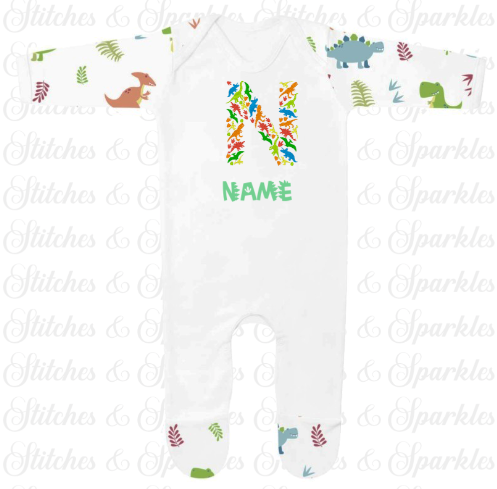 Embroidered Initial Dinosaur Romper