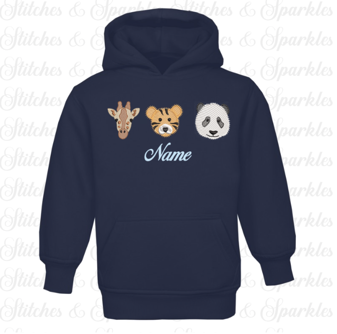 Embroidered Safari Animals - Pull on Hoodie