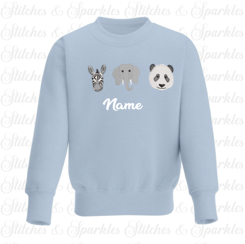 Embroidered Safari Animals Jumper Sweatshirt