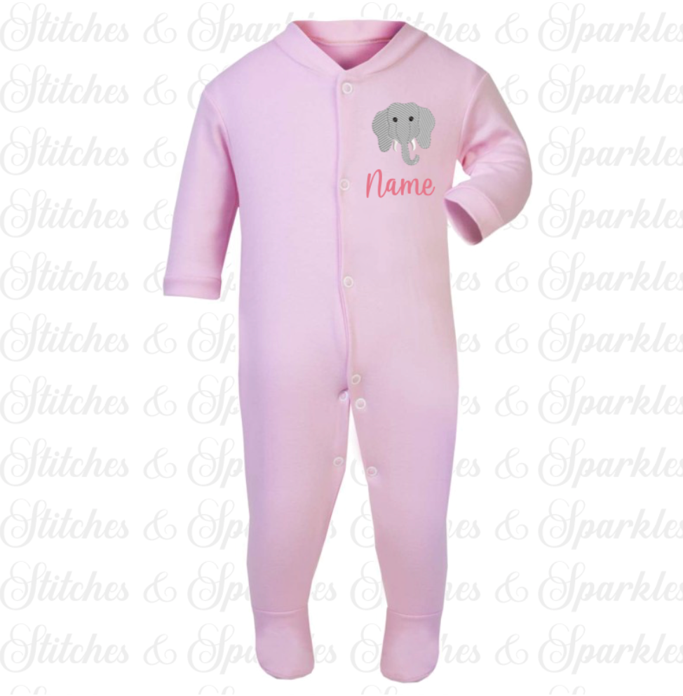 Embroidered Safari Animal - Button Up Sleepsuit Romper