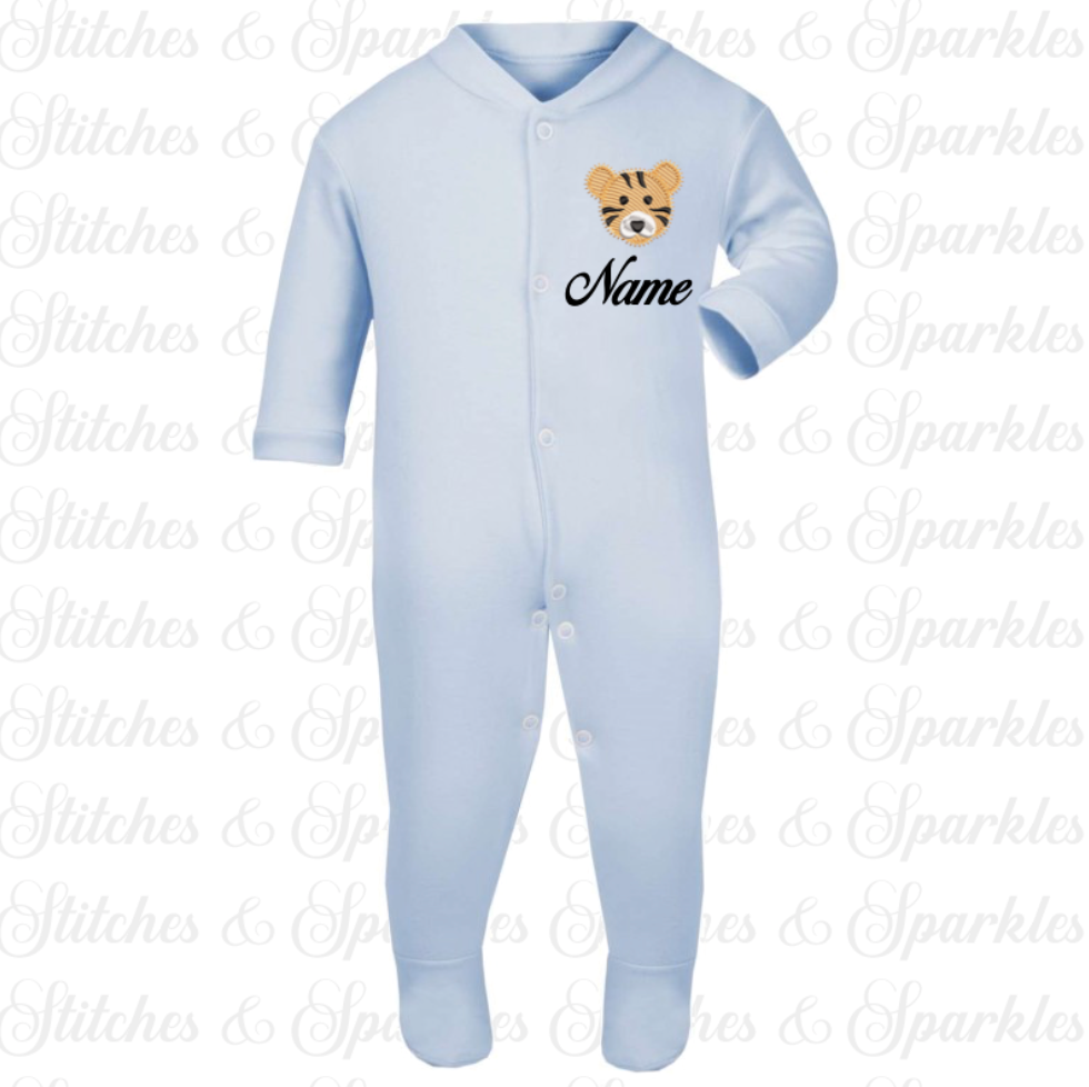 Embroidered Safari Animal - Button Up Sleepsuit Romper