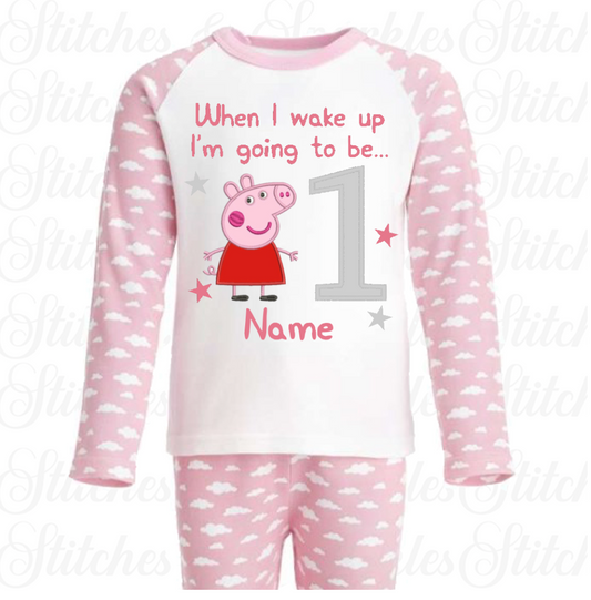 Embroidered Peppa Pig / George Pig Birthday Eve Pyjamas