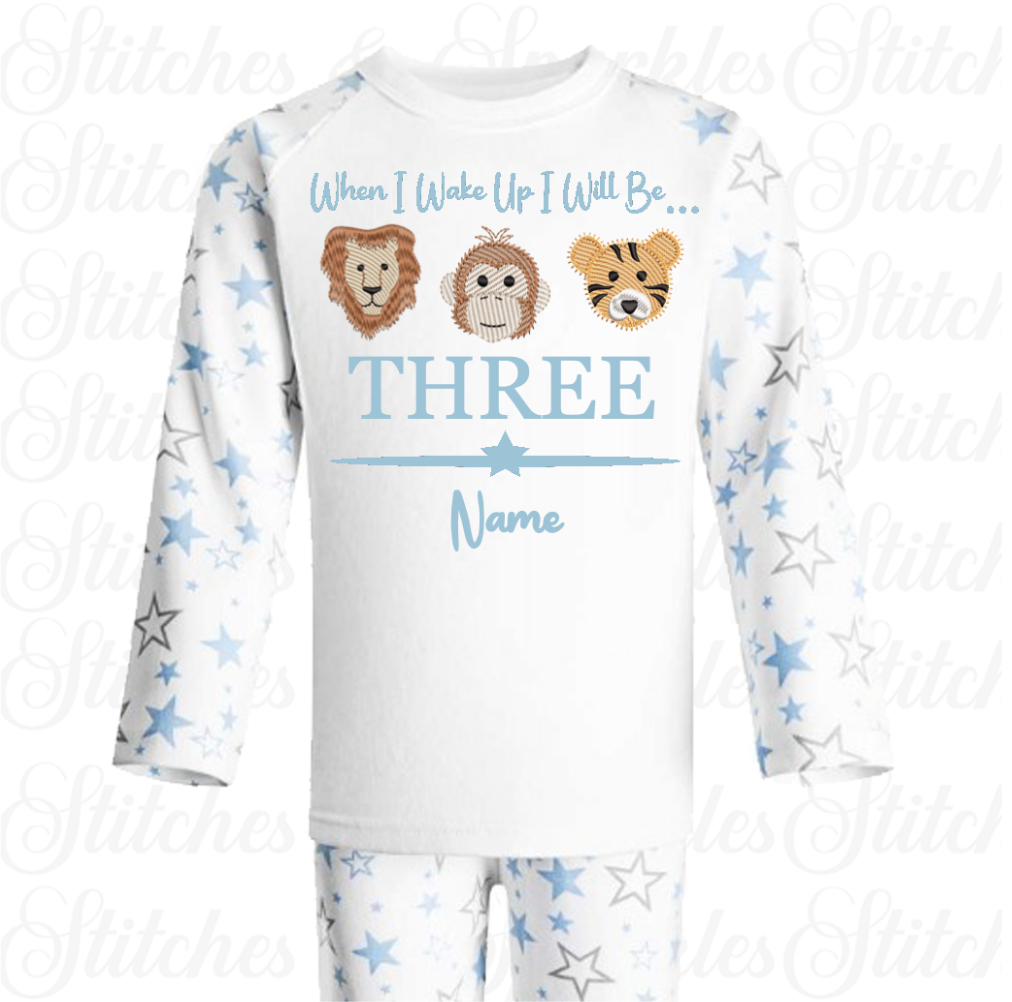Embroidered Safari Birthday Animal Pyjamas