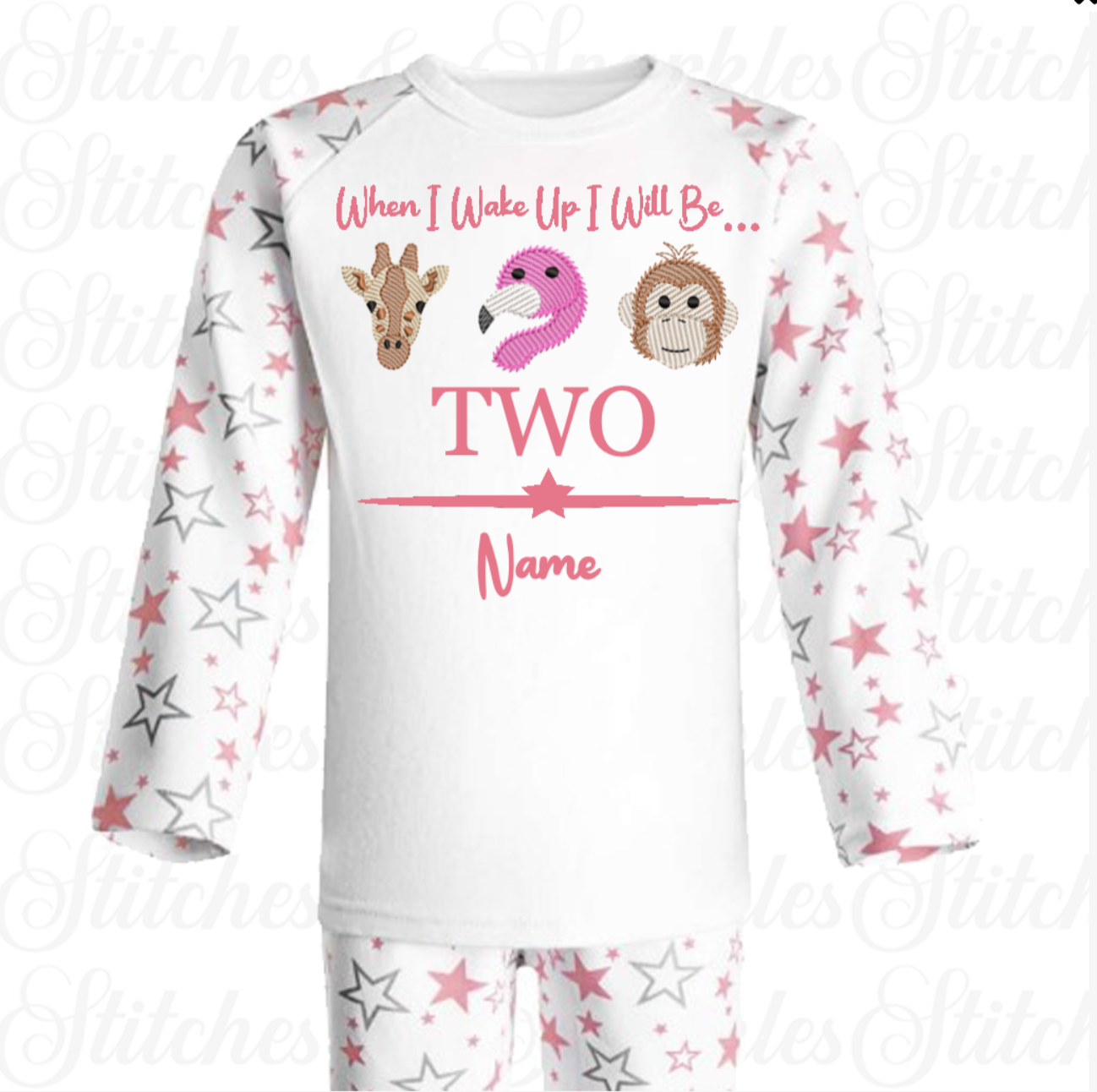 Embroidered Safari Birthday Animal Pyjamas