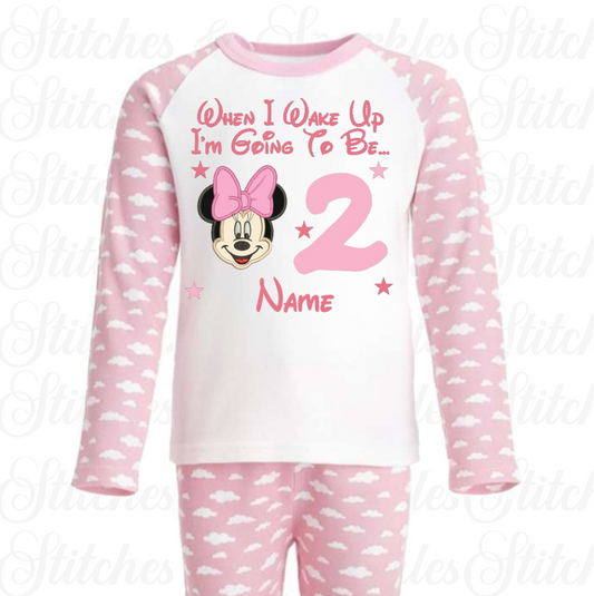 Embroidered Minnie / Micky Mouse Birthday Eve Pyjamas