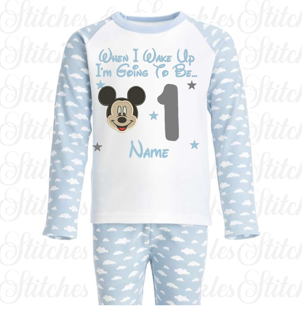 Embroidered Minnie / Micky Mouse Birthday Eve Pyjamas