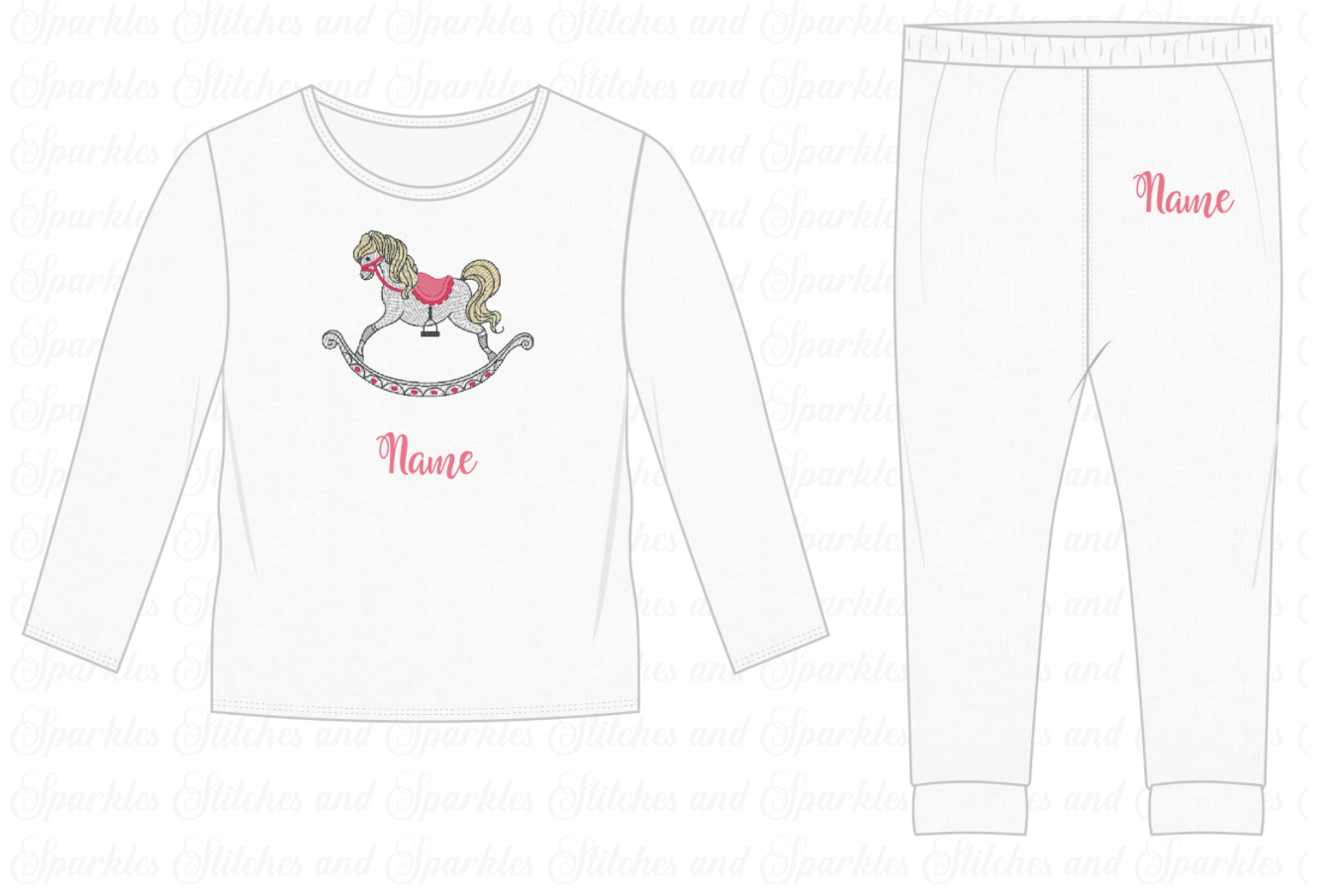 Embroidered Toy Horse White Lounge Set