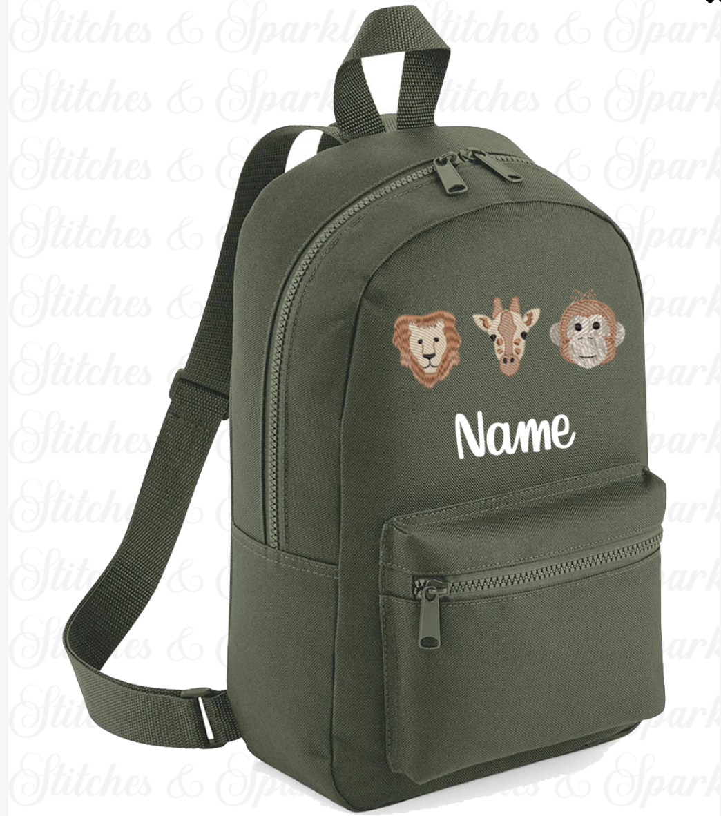 Embroidered Safari Animals Backpack