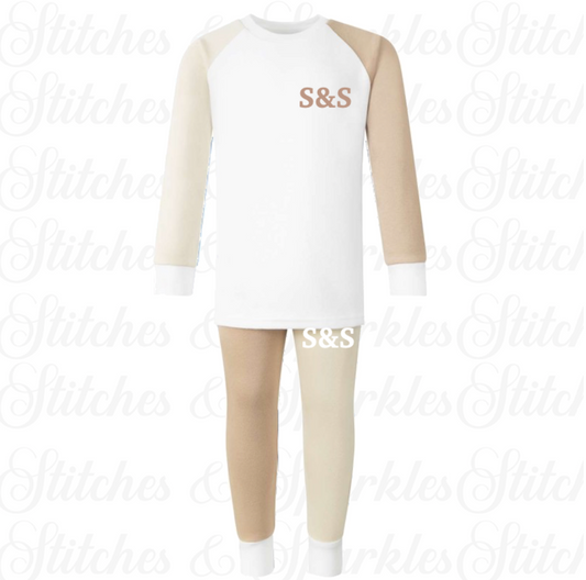 Embroidered Initials Contrast Loungewear Set