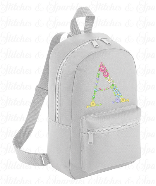Embroidered Floral Initial Backpack