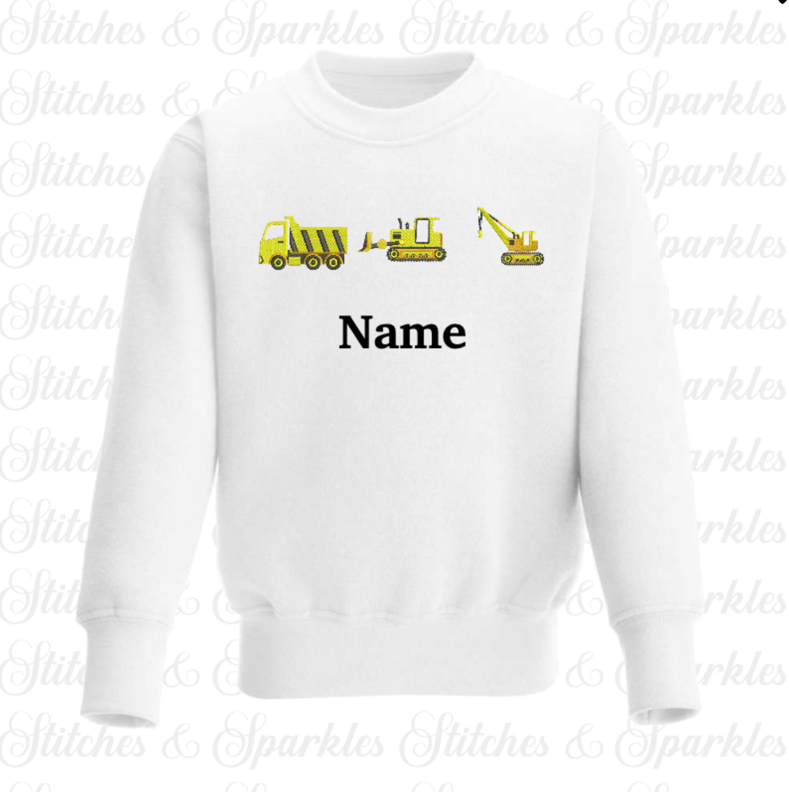 Embroidered Construction Trucks Vehicles Jumper Sweatshirt