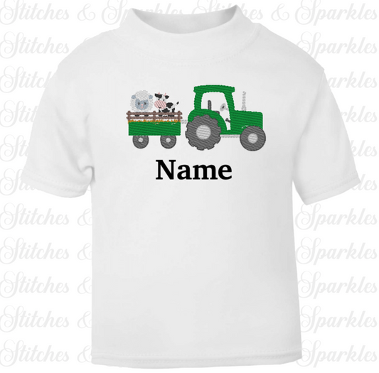 Embroidered Tractor and Farm Animals T-shirt