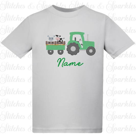 Embroidered Tractor and Farm Animals T-shirt