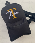 Load image into Gallery viewer, Black Backpack | Beauty Font | Gold Initial | White Name

