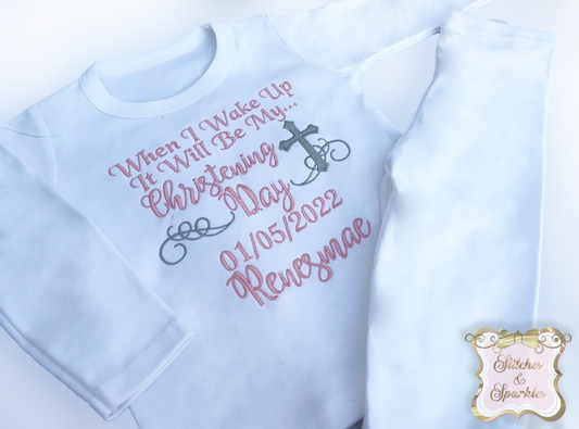 Embroidered Christening Day White Lounge Set