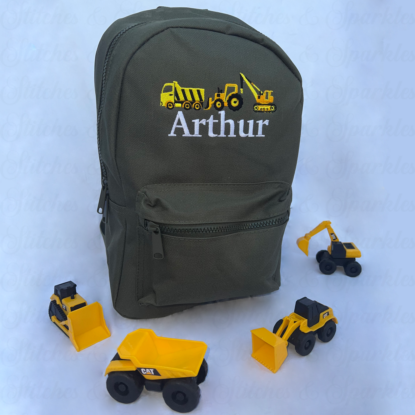 Embroidered Construction Trucks Vehicles Backpack